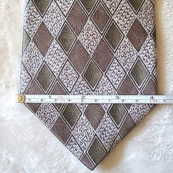 Pierre Cardin 100% Silk Geometric Necktie  Brown Green Designer Preppy Classic - Picture 3 of 11
